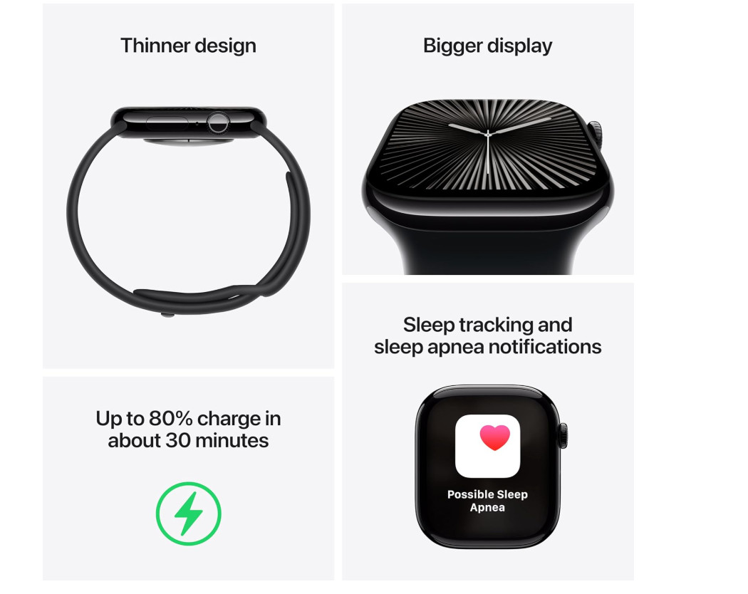NEW Apple Watch Series 10 GPS 46mm Aluminum Case w Black Sport Band M/L