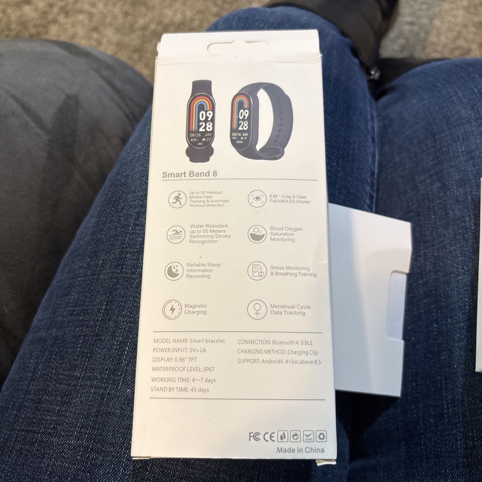 Smart Band 8 W/Charging Clip New Bluetooth 4.0 BLE Android 4.4 & Ios Above 8.5.