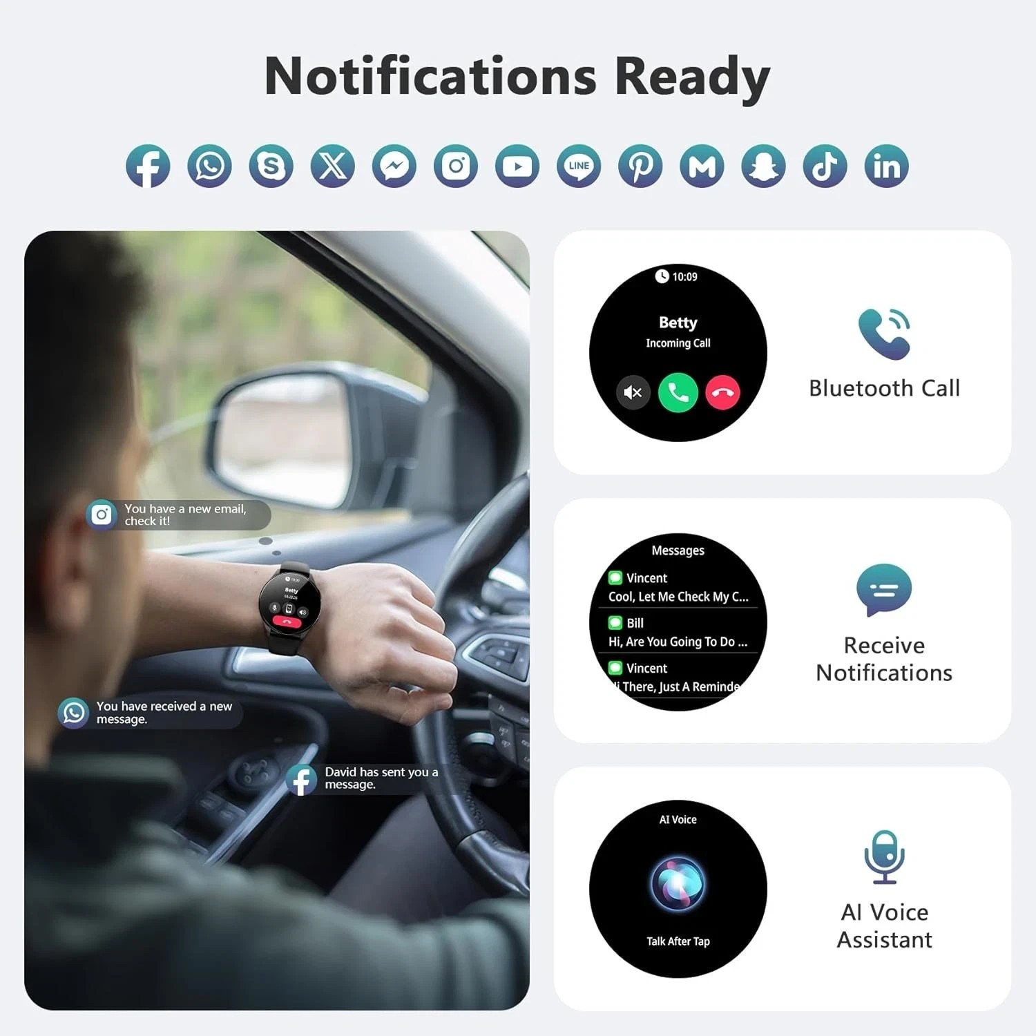 Bluetooth Smart Watch 1.43″ AMOLED Make Calls Heart Rate Fitness Tracker Black
