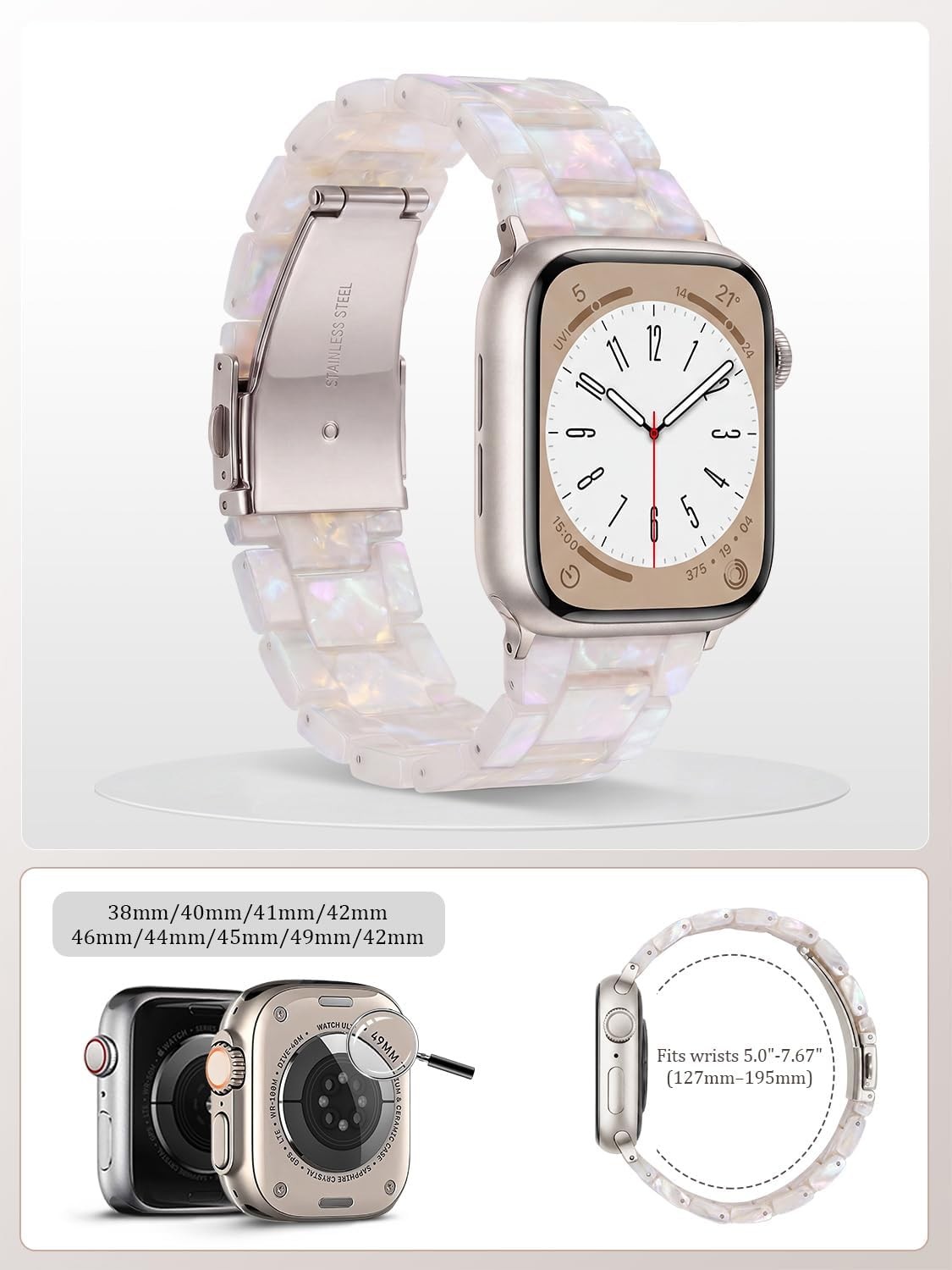 Case For Apple Watch 38mm/40mm/41mm/42mm, Resin Bands, Lightweight Strap