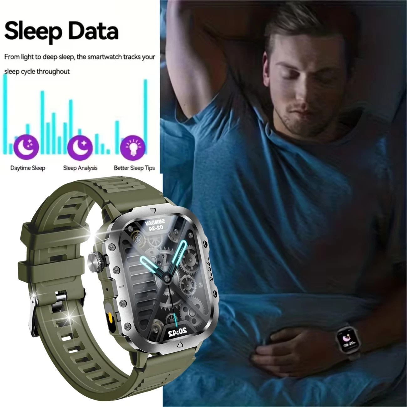 Military Smart Watch Men(Call Receive/Dial)Rugged Tactical Fitness Tracker Gr