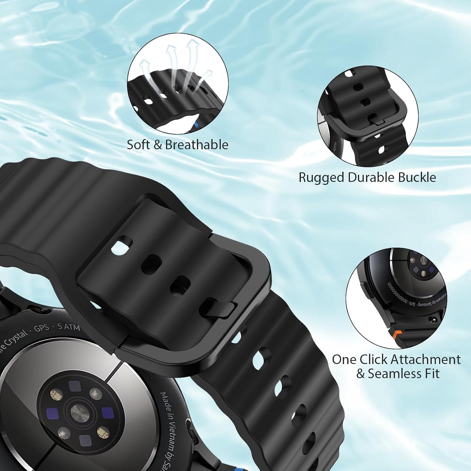 6 Pack Silicone Bands for Samsung Galaxy Watch 7 40mm 44mm, Soft No Gap Straps