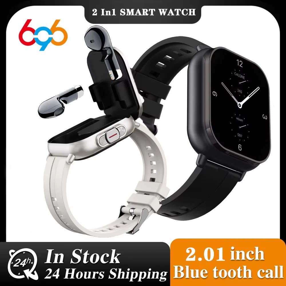 2-in-1 Smart Watch with BT 5.3 Earbuds 2.01″ HD Screen Fitness Tracker Black