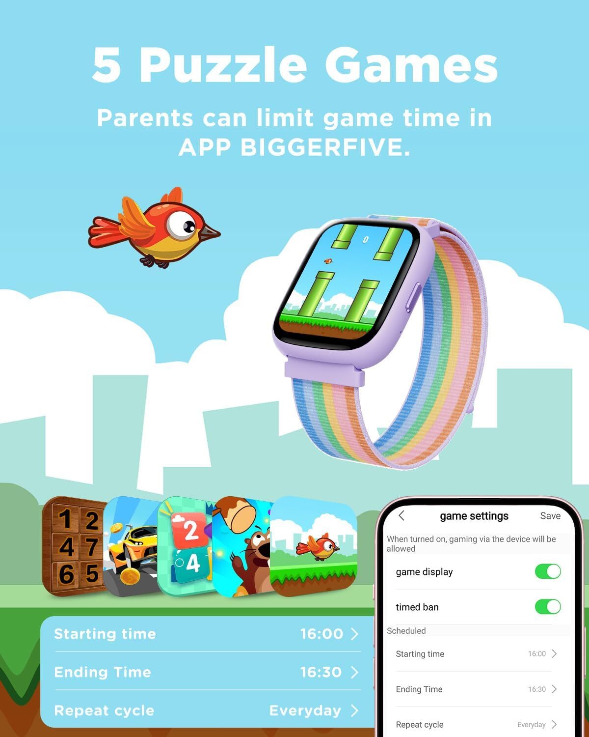 Smart Watch for Kids 1.8″ Fitness Tracker Watch Pedometer Puzzle Games for Kids