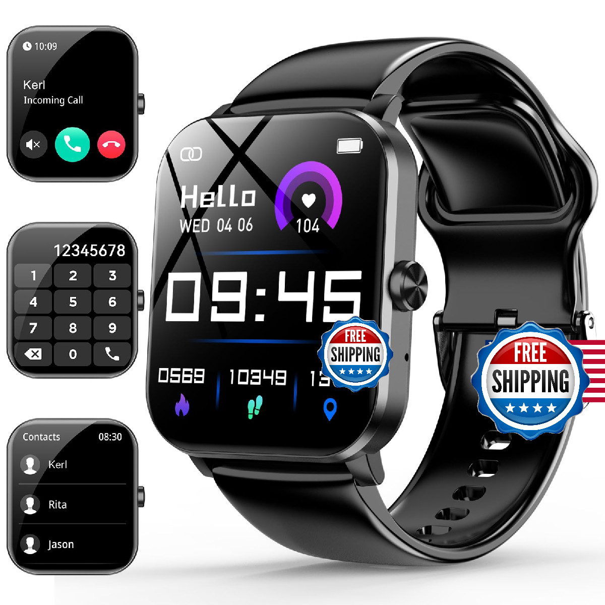 Ganopterygon Smart Watch 1.85 For Men Women Answer/Make Call Heart Rate Sleep