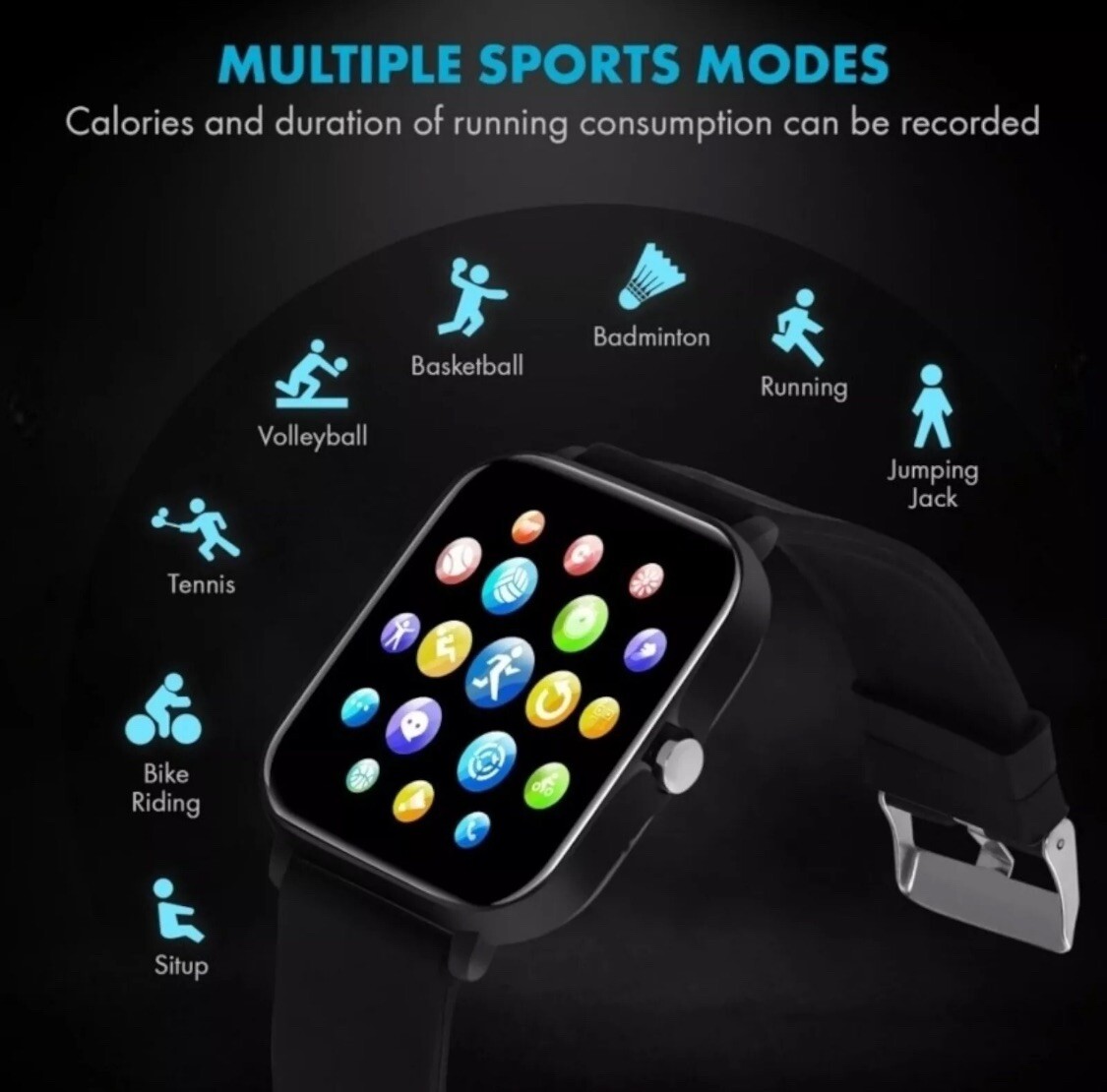 Simson Lab Smart Watch with Fitness Tracker B/P & Heart Monitor- Metallic Black