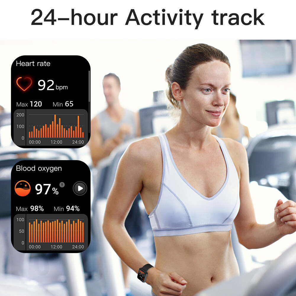 Smart Watch for iOS Android with Waterproof Heart Rate Blood Oxygen Monitor