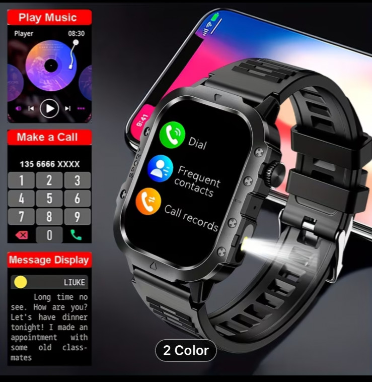 Smart Watch 2.01 inch Screen, LED Flashlight and Fitness Tracker