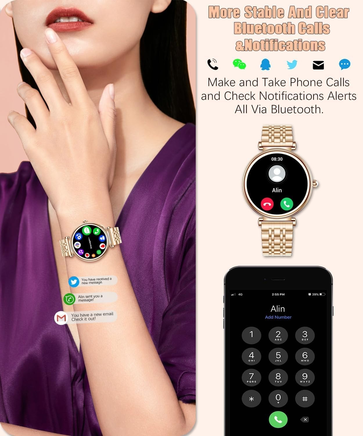 Smart Watch for Women 1.27″ Color Screen Waterproof Fitness Activity Tracker …
