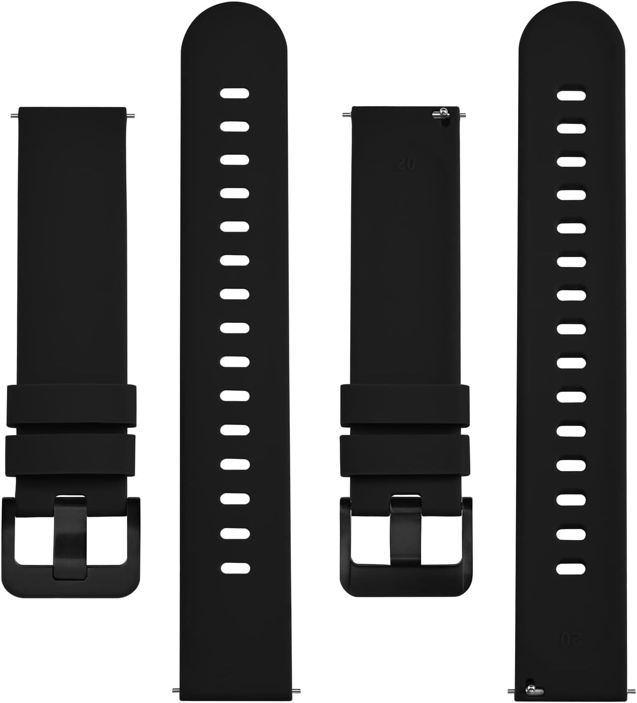 Black 20mm Silicone Watch Band for Slim Watches, Quick Release, Black Buckle