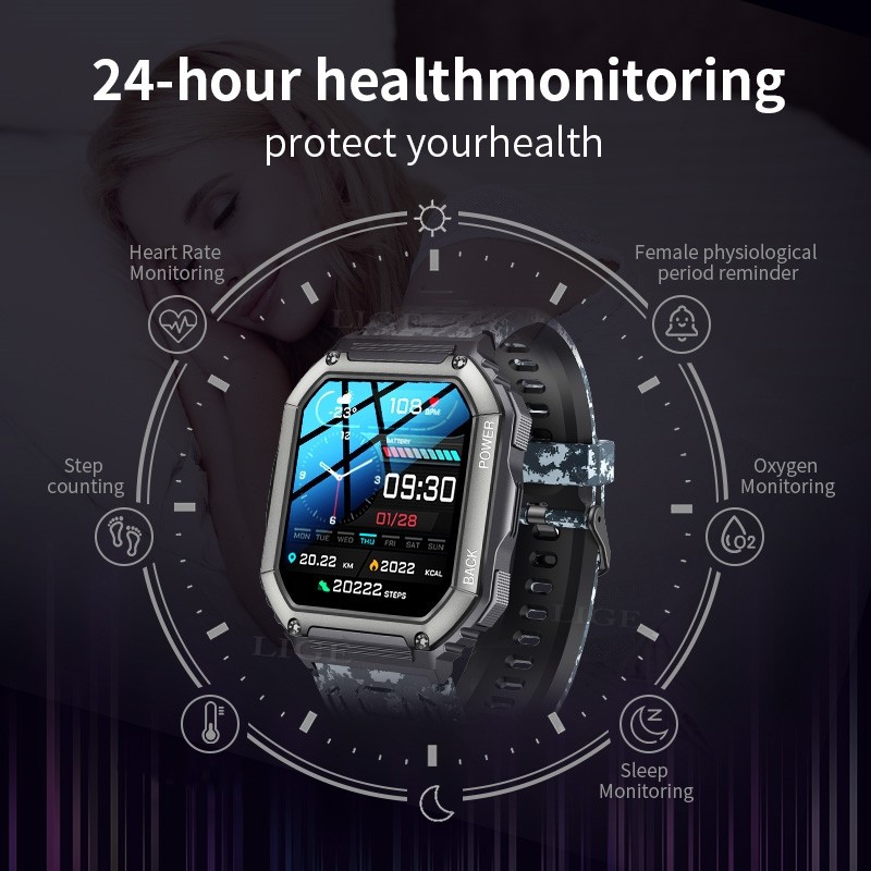 Military Smart Watch Rugged for Men Call Receive/Dial Fitness Tracker Waterproof