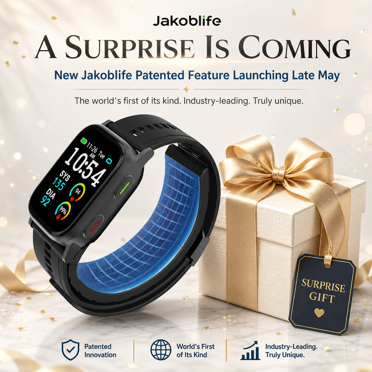 Grey Metal Blood Pressure & health matrix Smartwatch, FDA 510(k) Cleared,