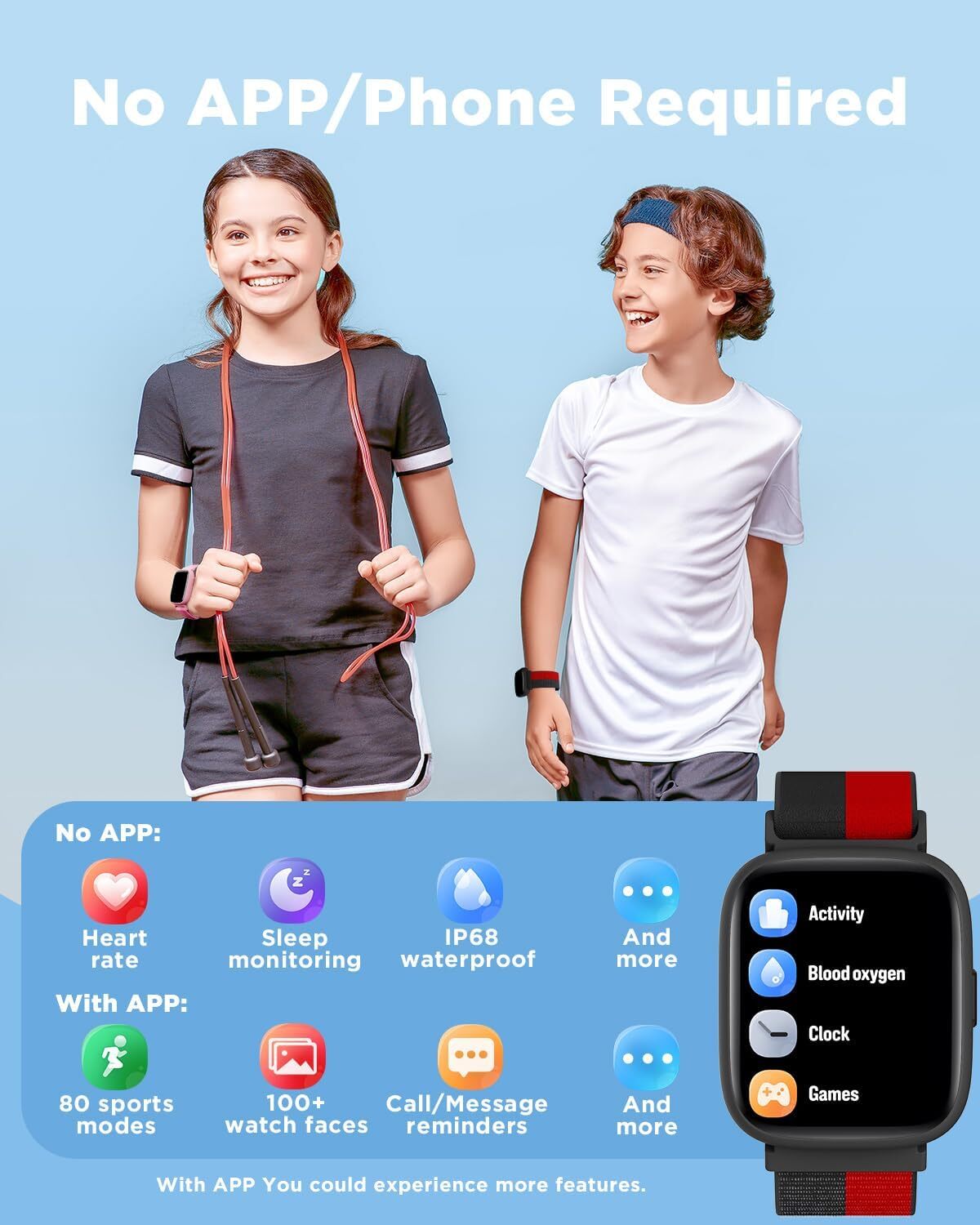 Smart Watch for Kids 1.8″ Fitness Tracker Watch Pedometer Puzzle Games for Kids