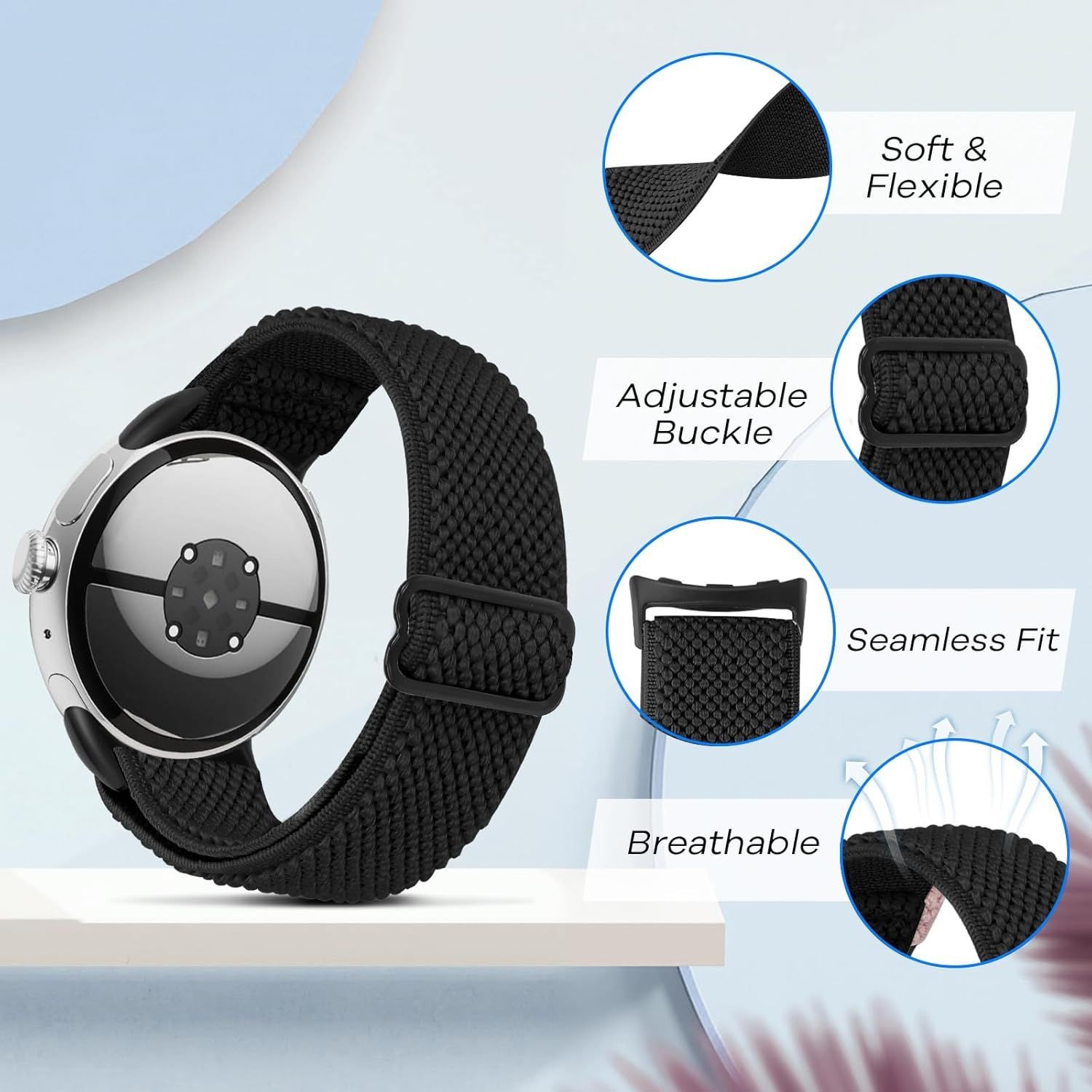 Adjustable Stretchy Nylon Band for Google Pixel Watch 41mm – Compatible Straps