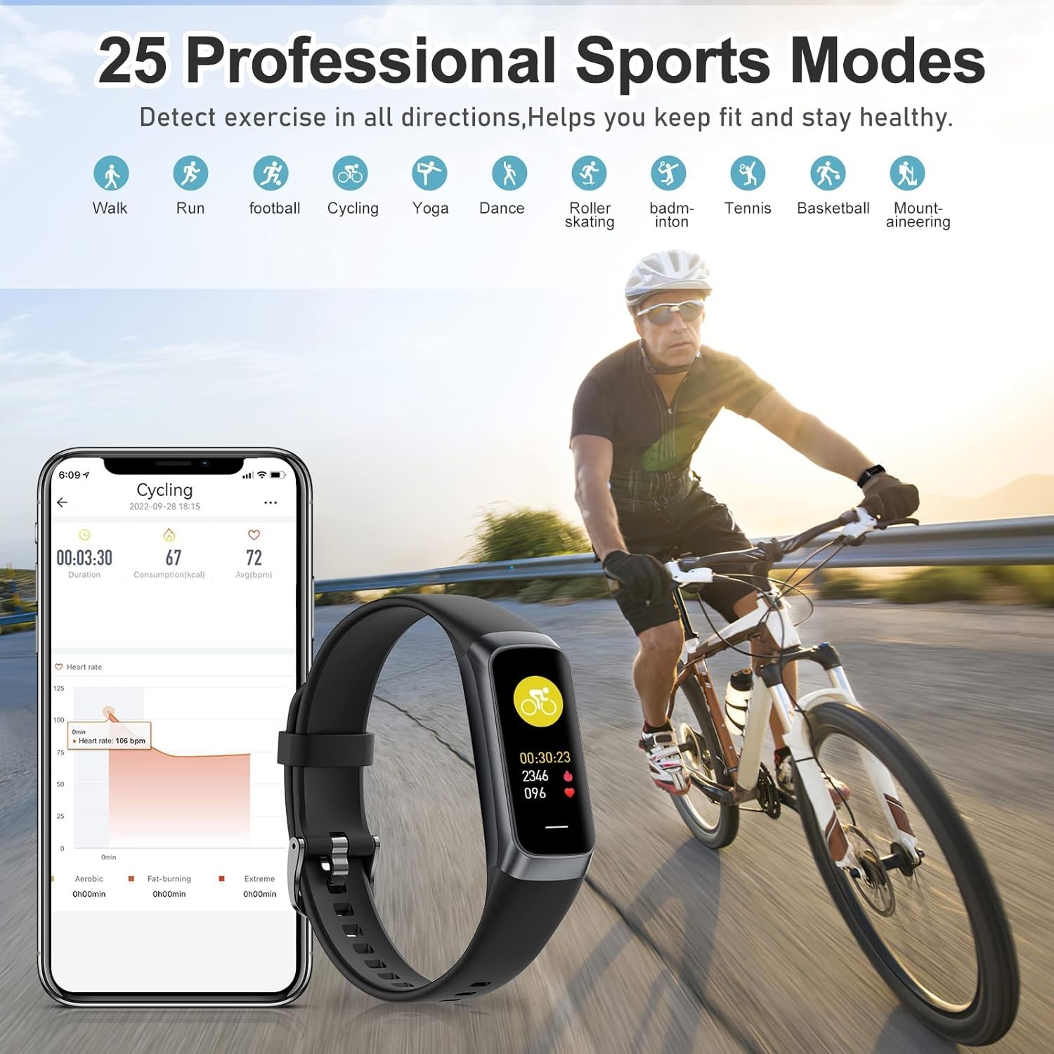 24/7 Health Fitness Tracker with Heart Rate Blood Pressure Sleep Monitor for
