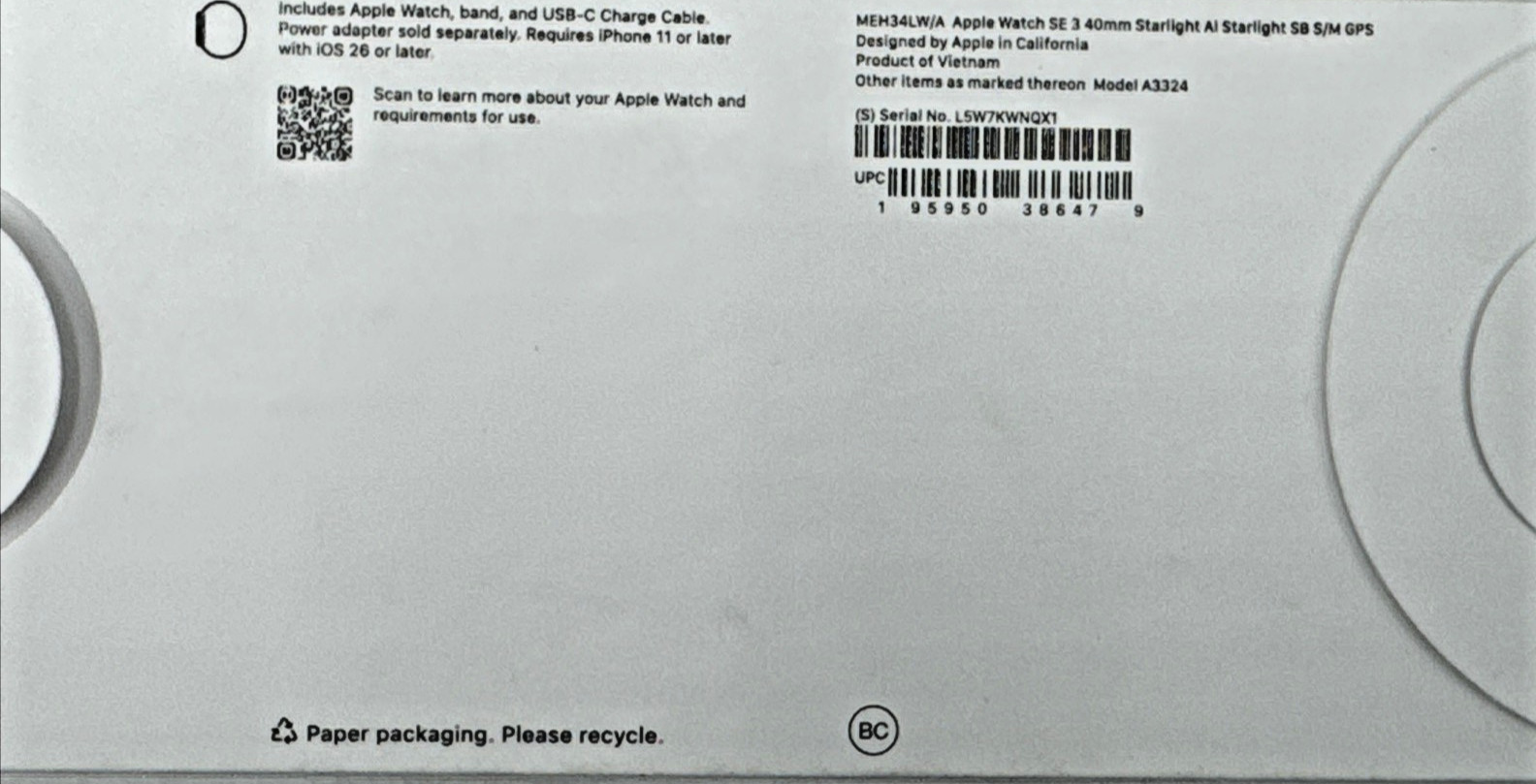 Apple Watch SE 3 MEH34LW/A 40mm Starlight AL Starlight SB S/M