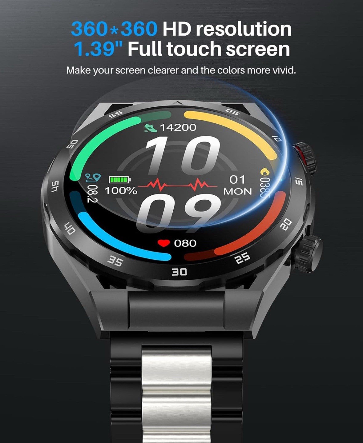 1.39” Smart Watch, Blood Pressure Monitor, IP67 Waterproof, Heart Rate/Sleep