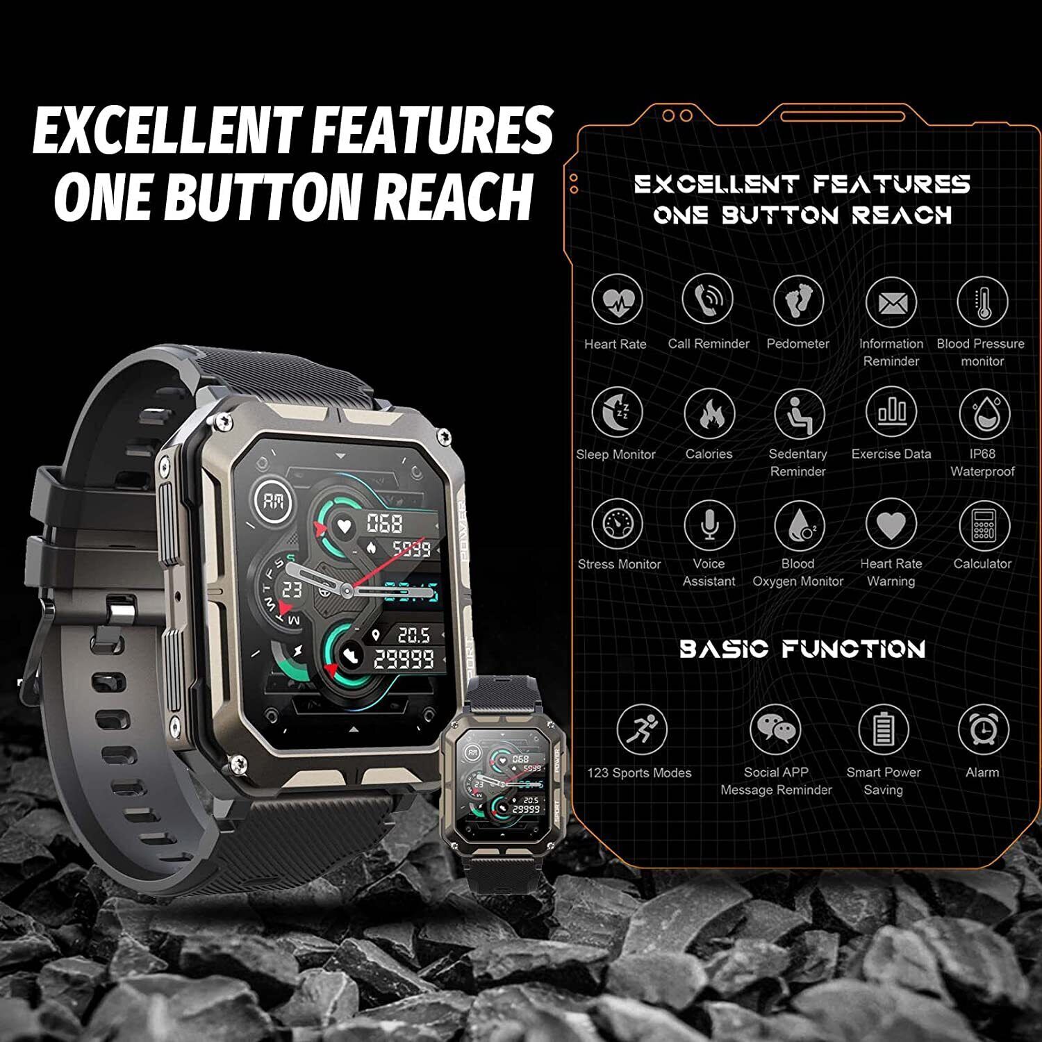 Rugged Military Smart Watch for Men(Answer/Make Calls) Tactical Fitness Tracker