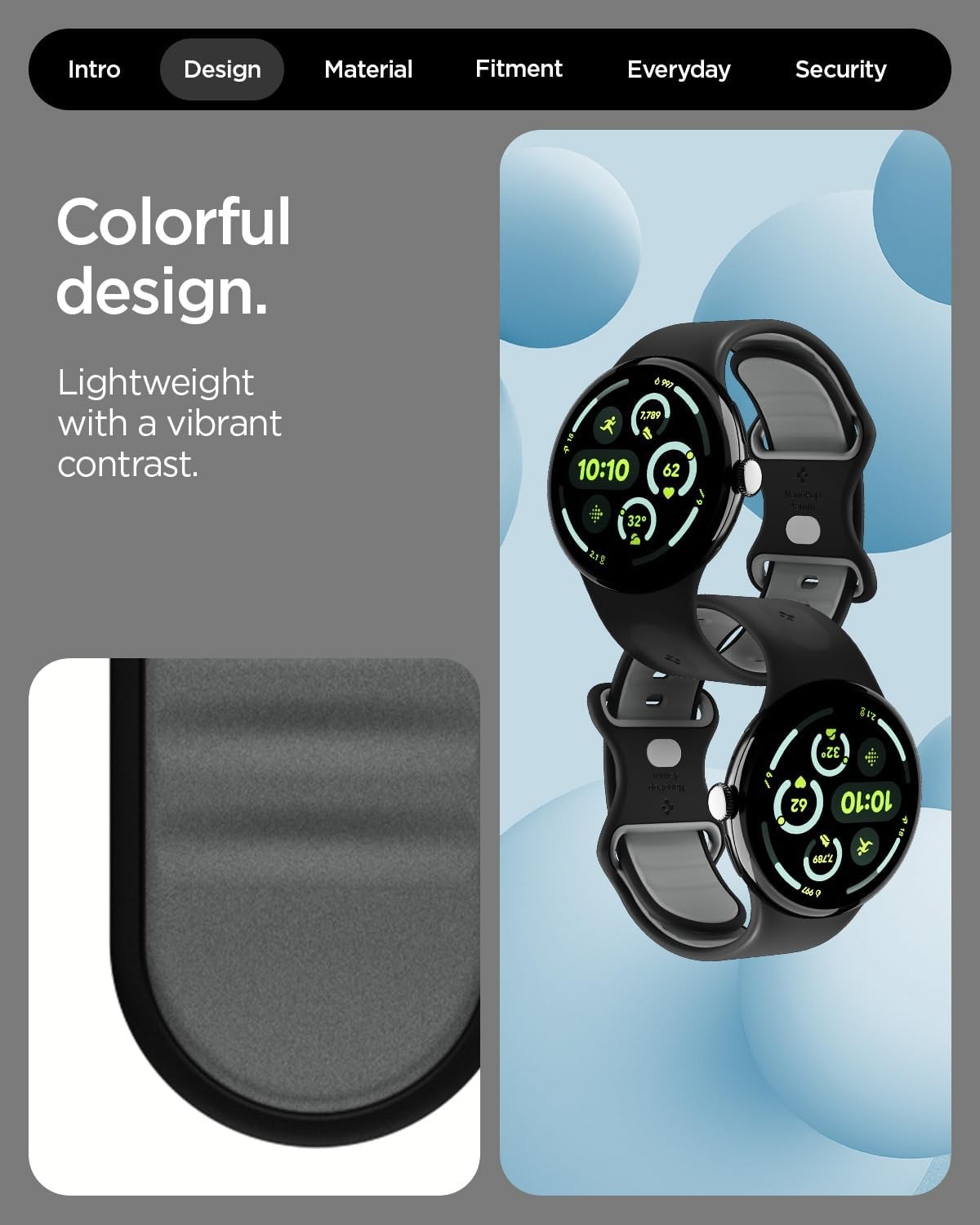 Waterproof Silicone Strap in Black Sesame for Pixel Watch 4 45mm, Soft Fit