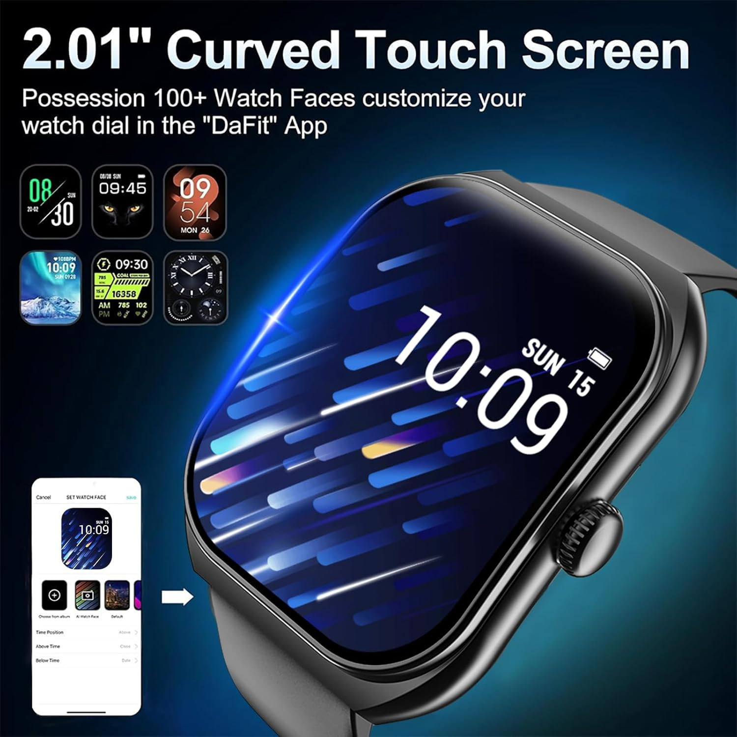 Smart Watch for Men Women 2.01″ Curved Display Bluetooth Calling 100+ Sport Mode
