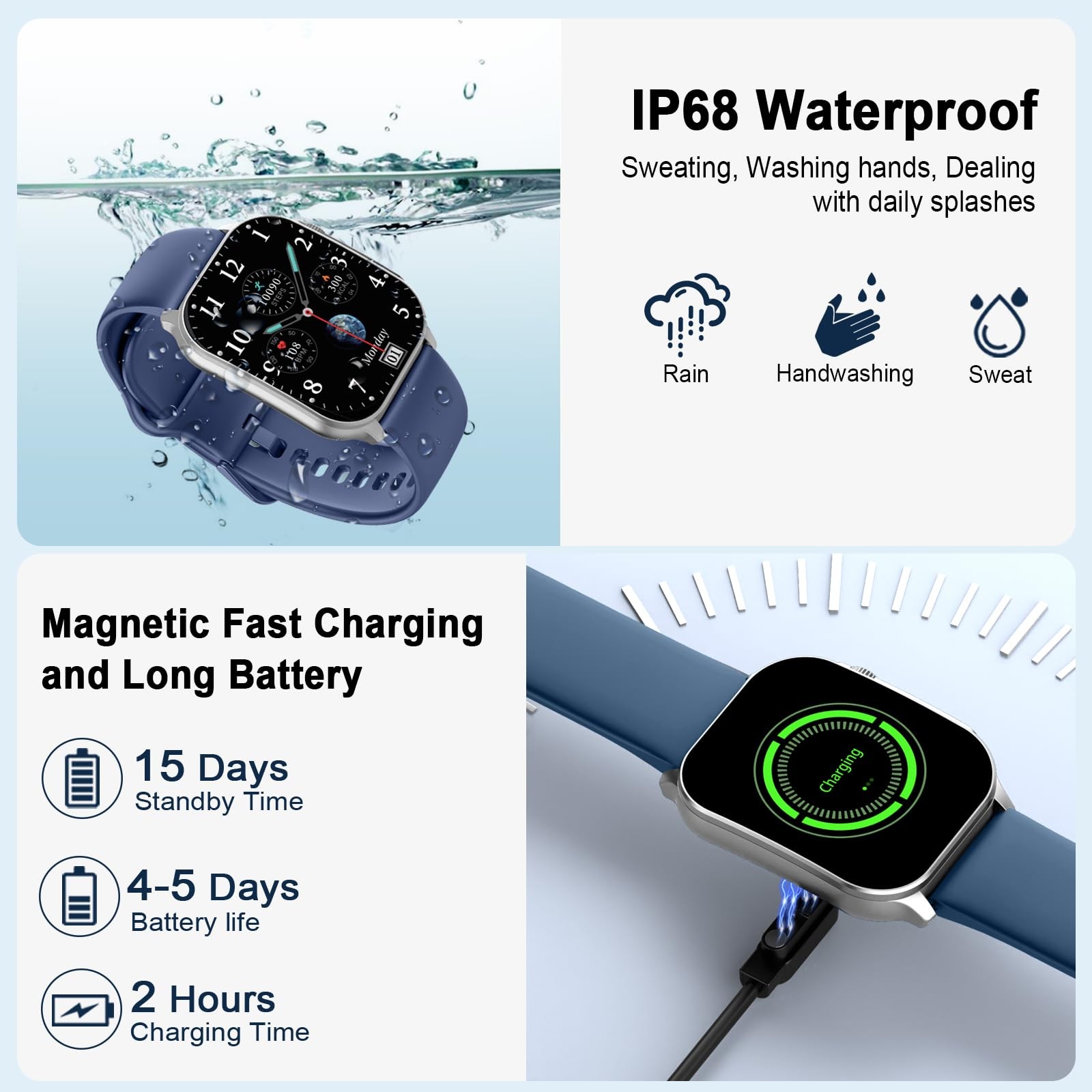 Smart Watch, 2.01″ AMOLED Curved Touchscreen Fitness Watch, IP68 Waterproof, …