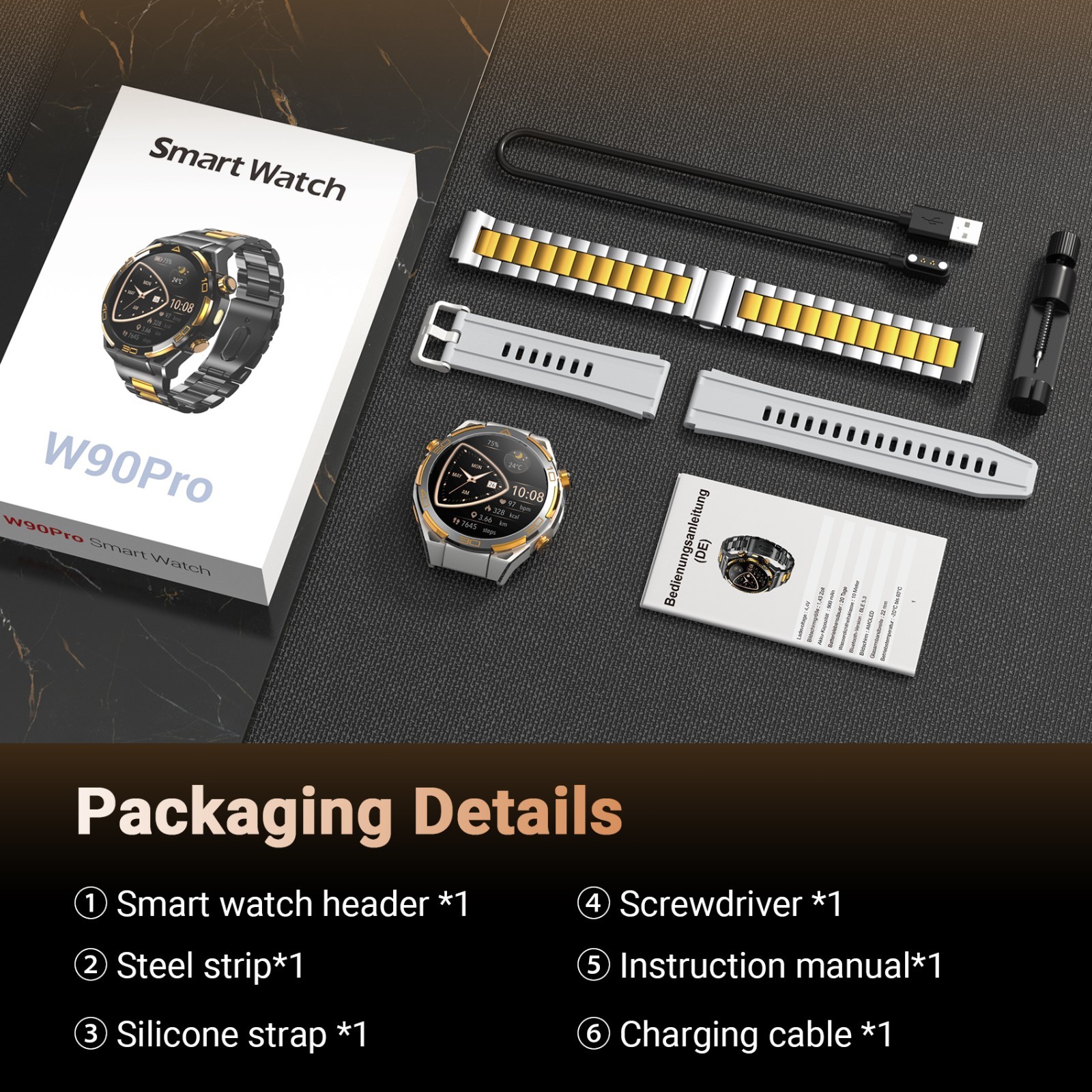 14K Gold Luxury Smart Watch Men with ChatGPT 1.43″ AMOLED Built-in GPS Flashligh