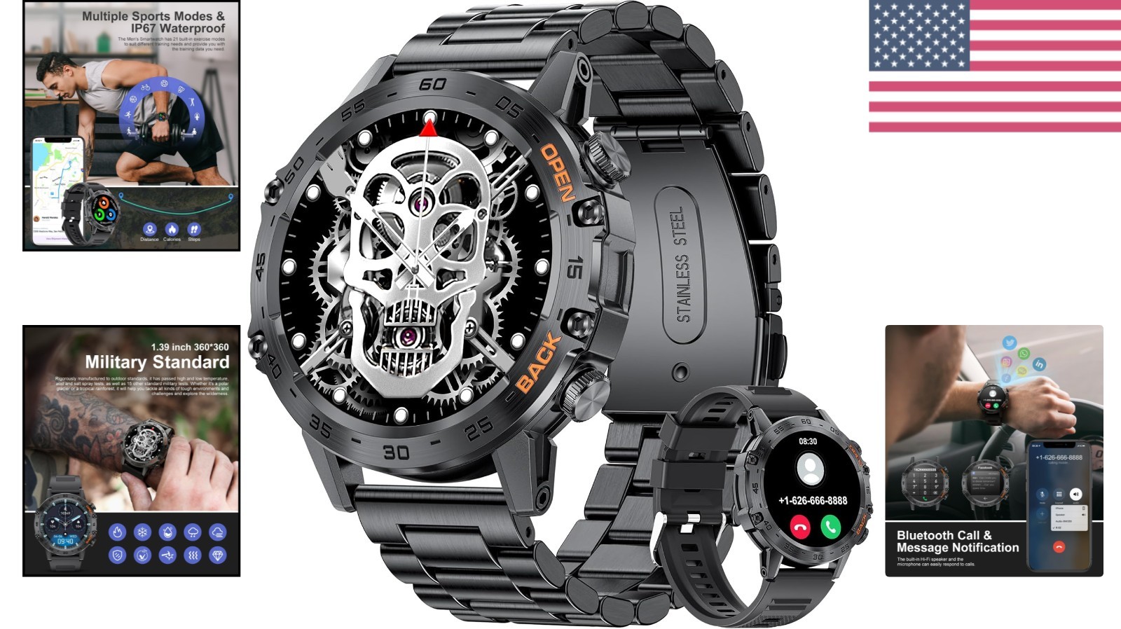 Rugged 5ATM Waterproof Smartwatch for Men – 100 Sports Modes & Bluetooth Calls