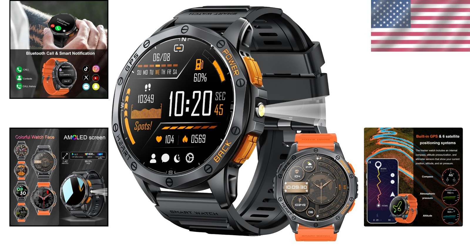 Durable Smartwatch with Built-in GPS, Flashlight, & 1.43″ AMOLED Display