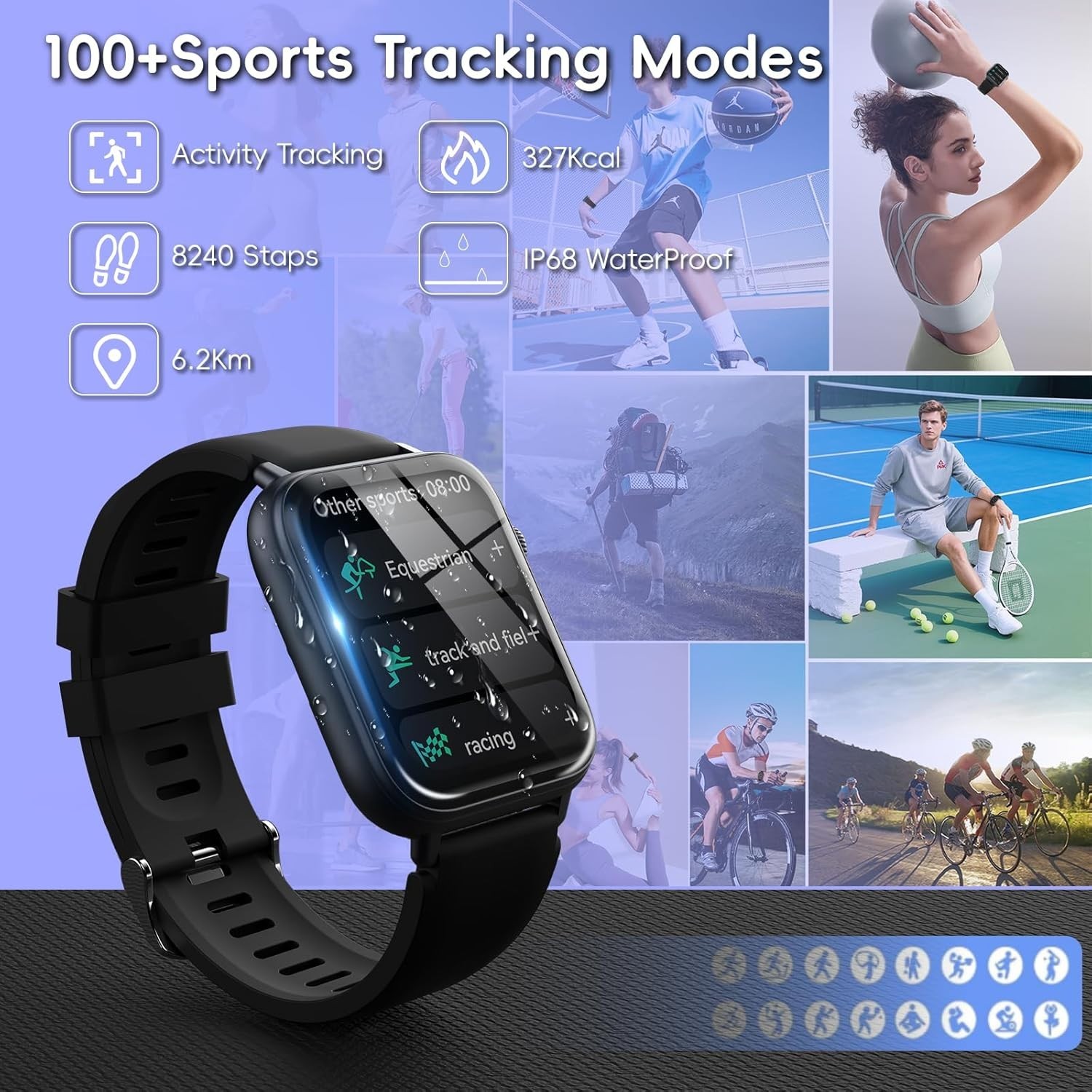 Rugged Smart Watch Bluetooth Heart Rate BP Sleep Monitor Sport Watch Waterproof