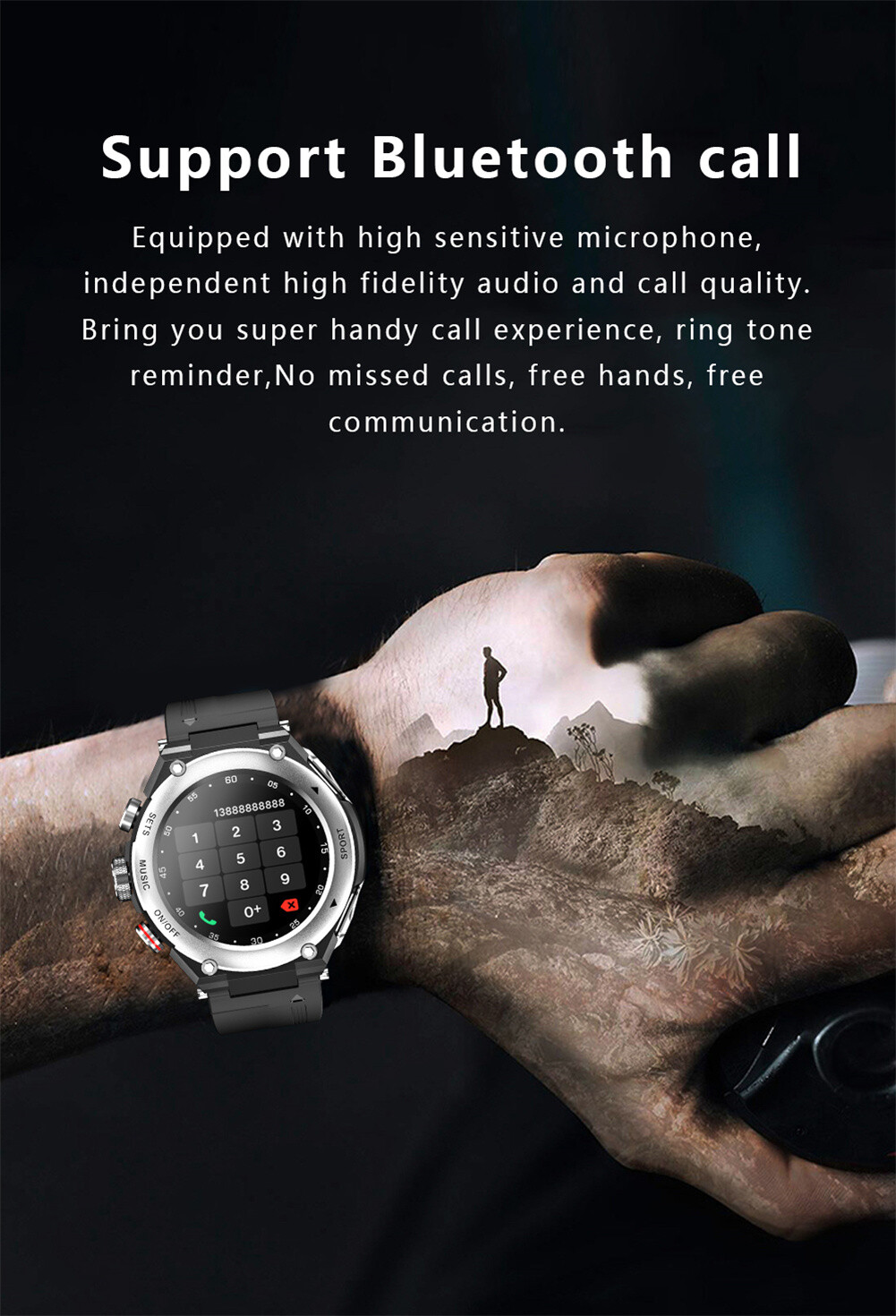 Bluetooth Headset Smart Watch 2 in 1 Activity Fitness Tracker Music Wristwatches
