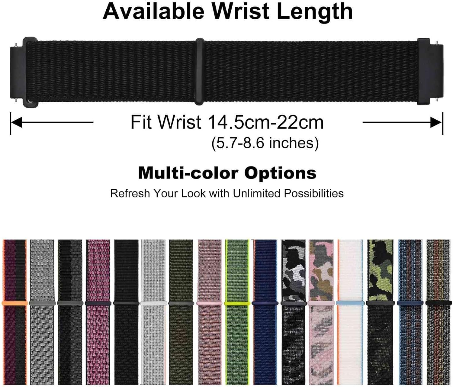 22mm Nylon Strap Compatible with Adjustable Watch Band Quick Release