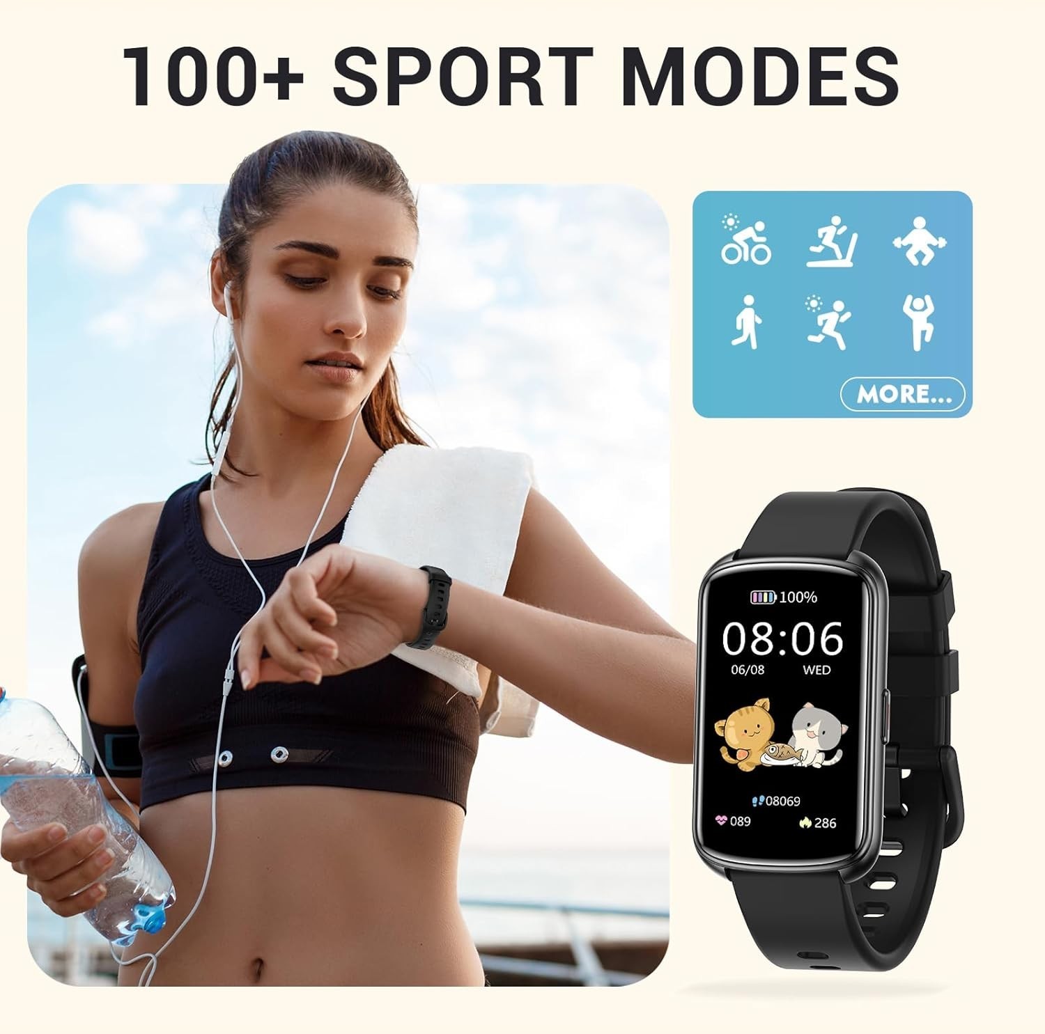 Customizable 1.47″ Fitness Watch – Waterproof Health Tracker for iOS/Android