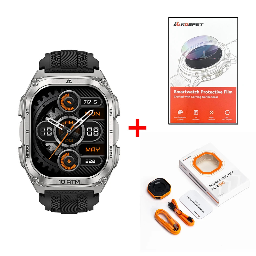 KOSPET Tank M4 Smart Watch for Men Stainless Steel GPS 6-Sat 10ATM Waterproof