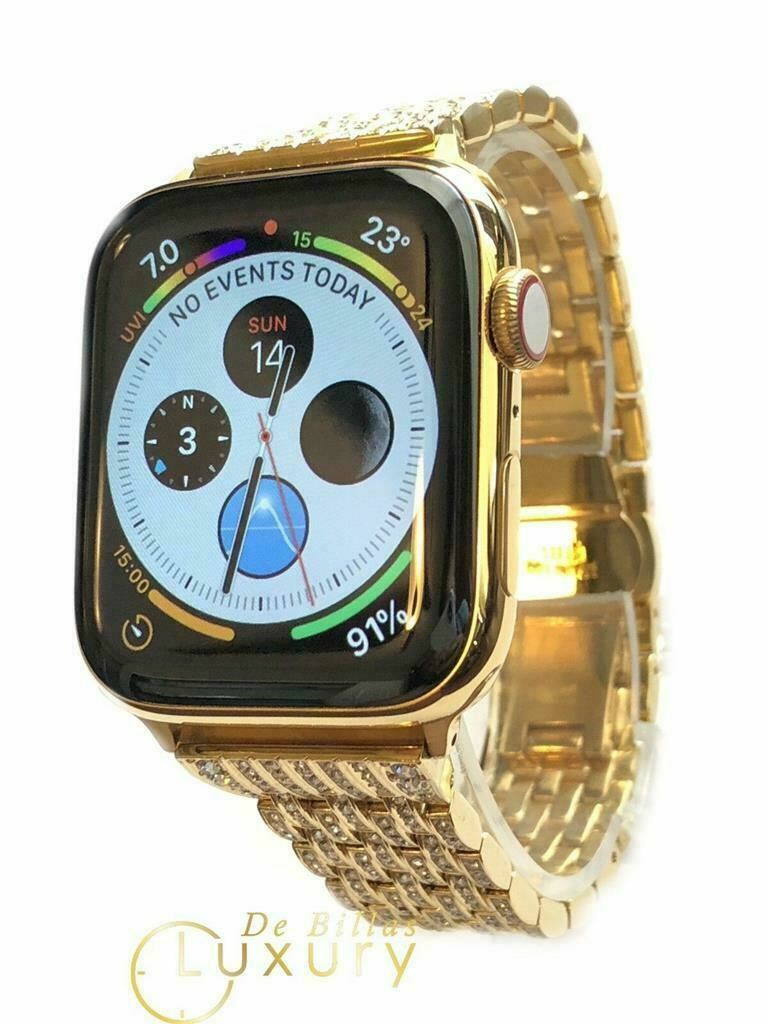 24K Gold Plated 44MM Apple Watch SERIES 6 Diamond Rhinestones Band GPS LTE O2