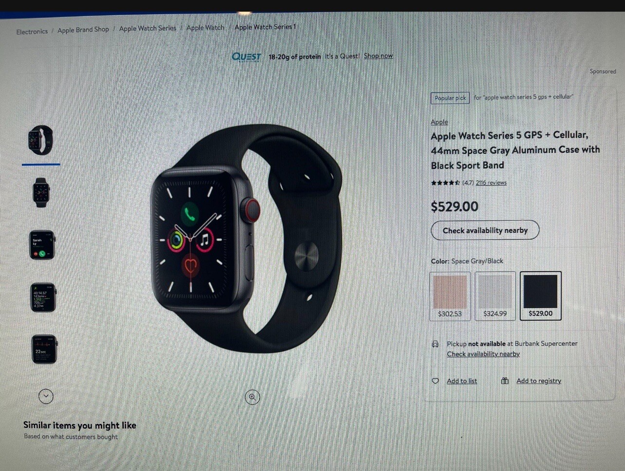 Apple Watch Series 5 44mm Space Gray Aluminum Case with Black Sport Band – S/M &