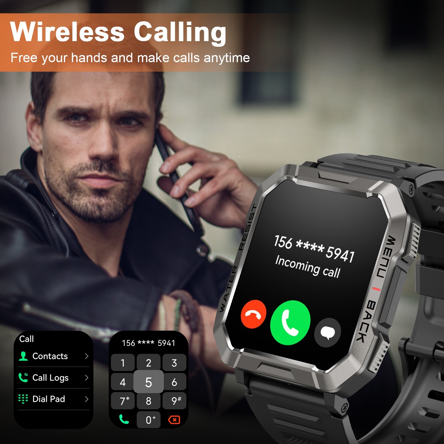Military Smart Watch for Men(Call Receive/Dial)Rugged Tactical Fitness Tracker