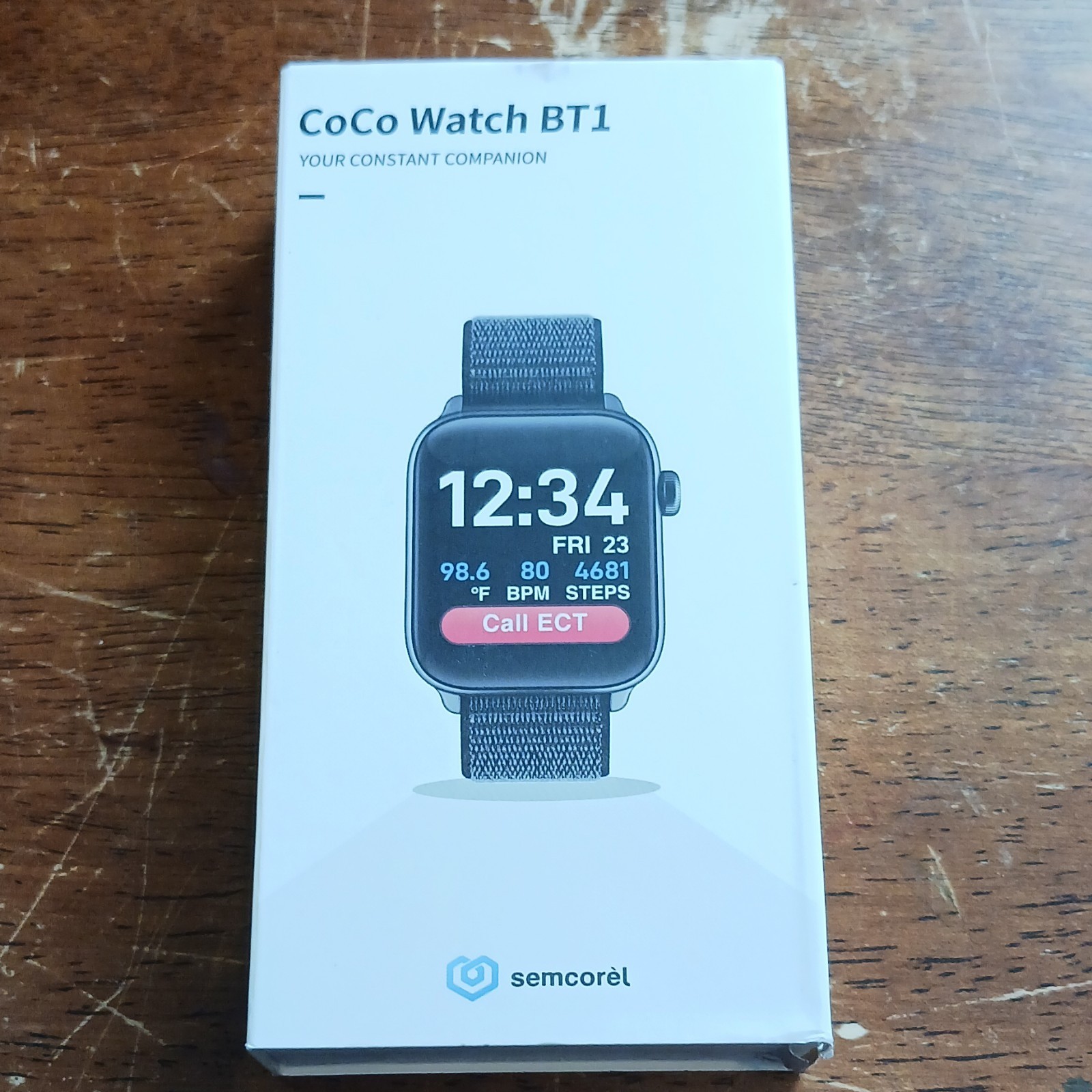 semcorel CoCo Watch BT1 Smart Watch, Blood Oxygen, Heart Rate, IP68, Black