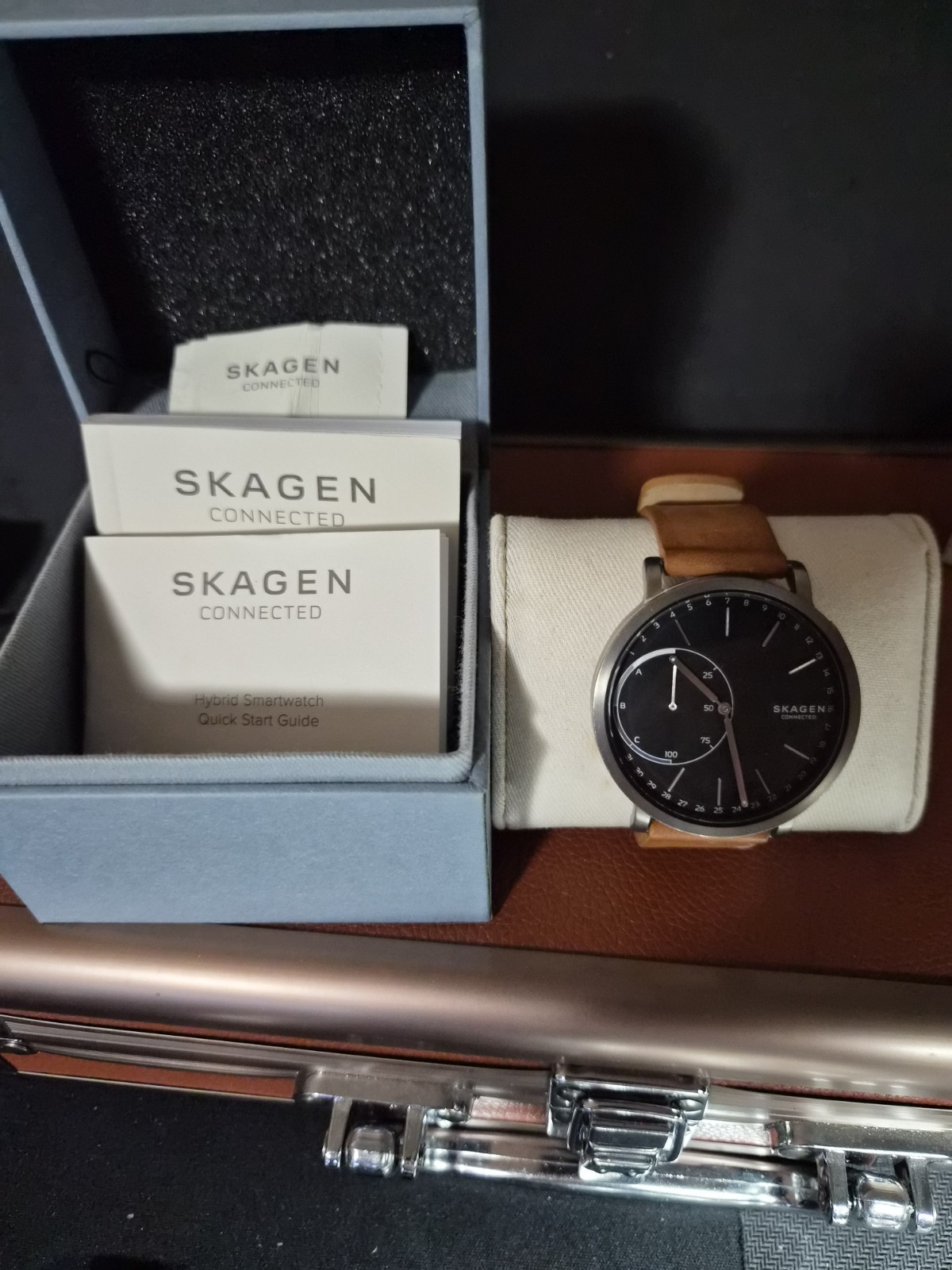 Skagen Connected NDW2G Hybrid Smartwatch Brown Leather Band Titanium Case