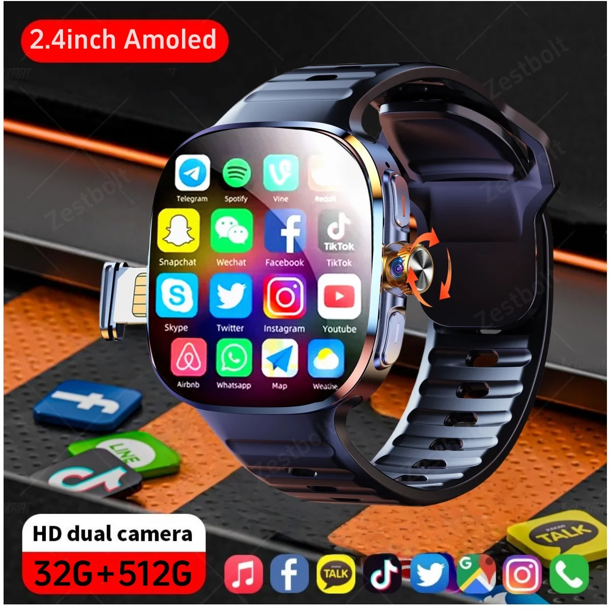 Zestbolt M99 Android Smart Watch 2.4in AMOLED Rotating Camera 2100mAh