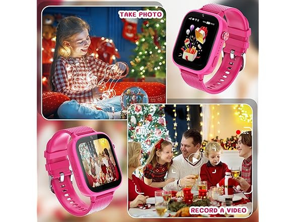 OKYUK 4G Smart Watch for Kids w/ SIM, Games, Camera, SOS – PURPLE PINK ROSE RED