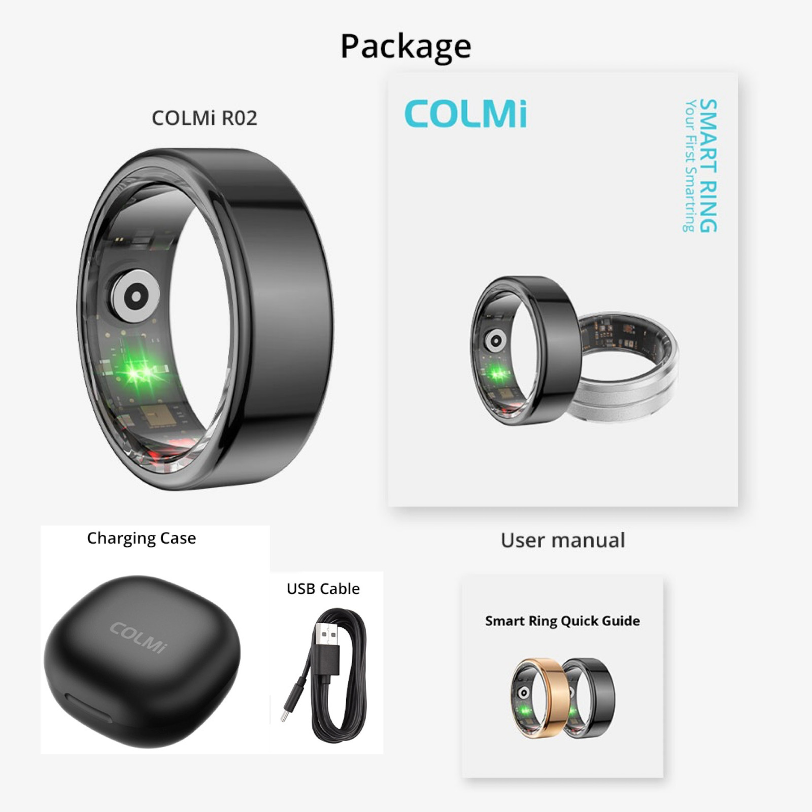 COLMI R02 Smart Ring with Charging Case Health Fitness Tracker Heart Rate Sleep