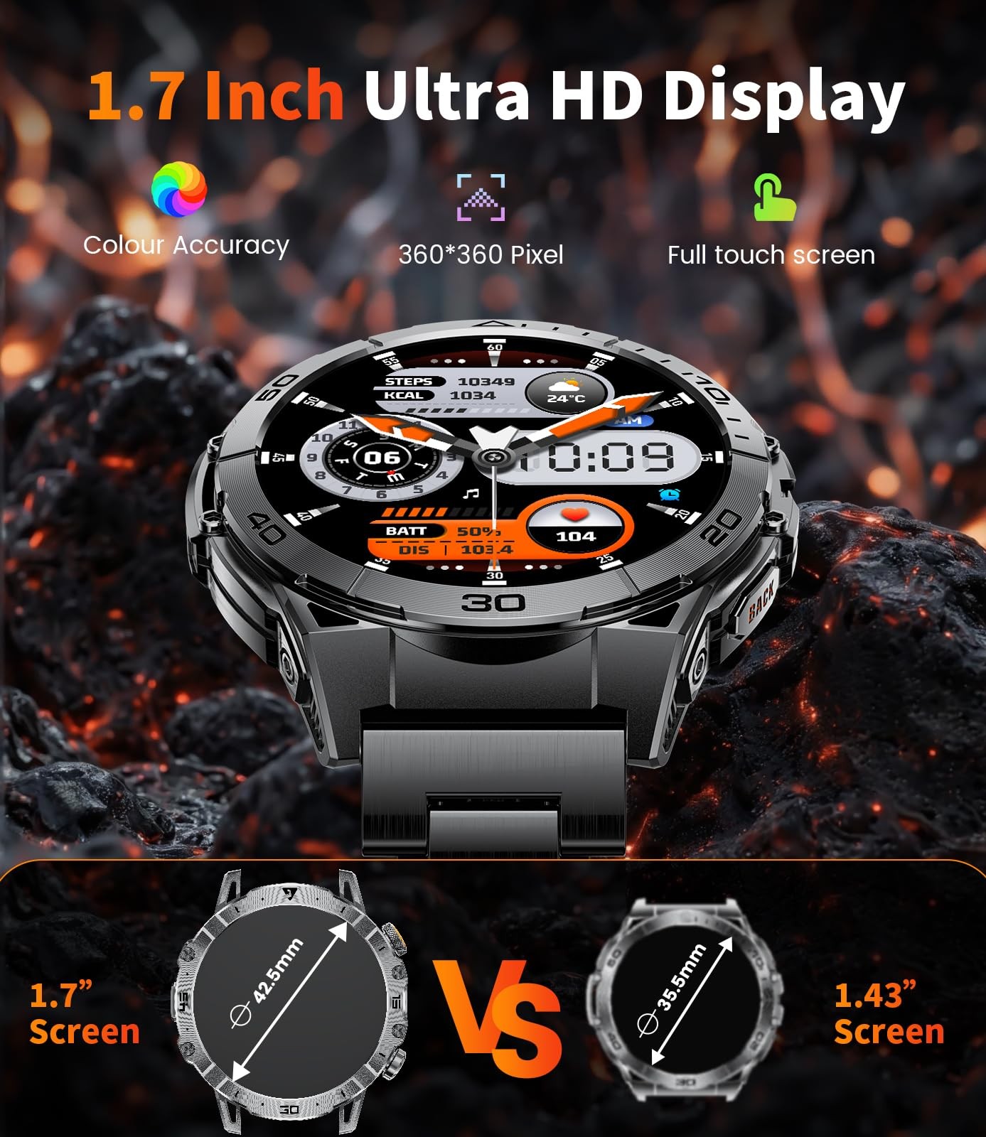 Smart Watches for Men 1000mAh Battery/Flashlight/3 men’s standard, Black