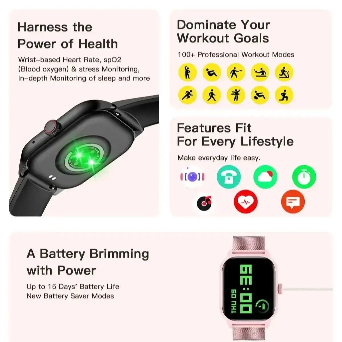 Smart Watch Men Women 2.01” Inch Outdoor Display Sport Waterproof Bluetooth