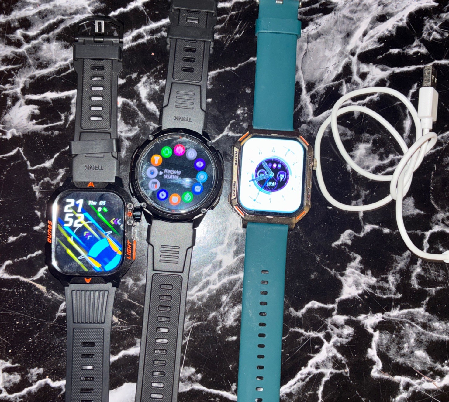 Lot Of 3 High End Tactical Smart Watches Tested✅+Cord (all Use Same Cord)
