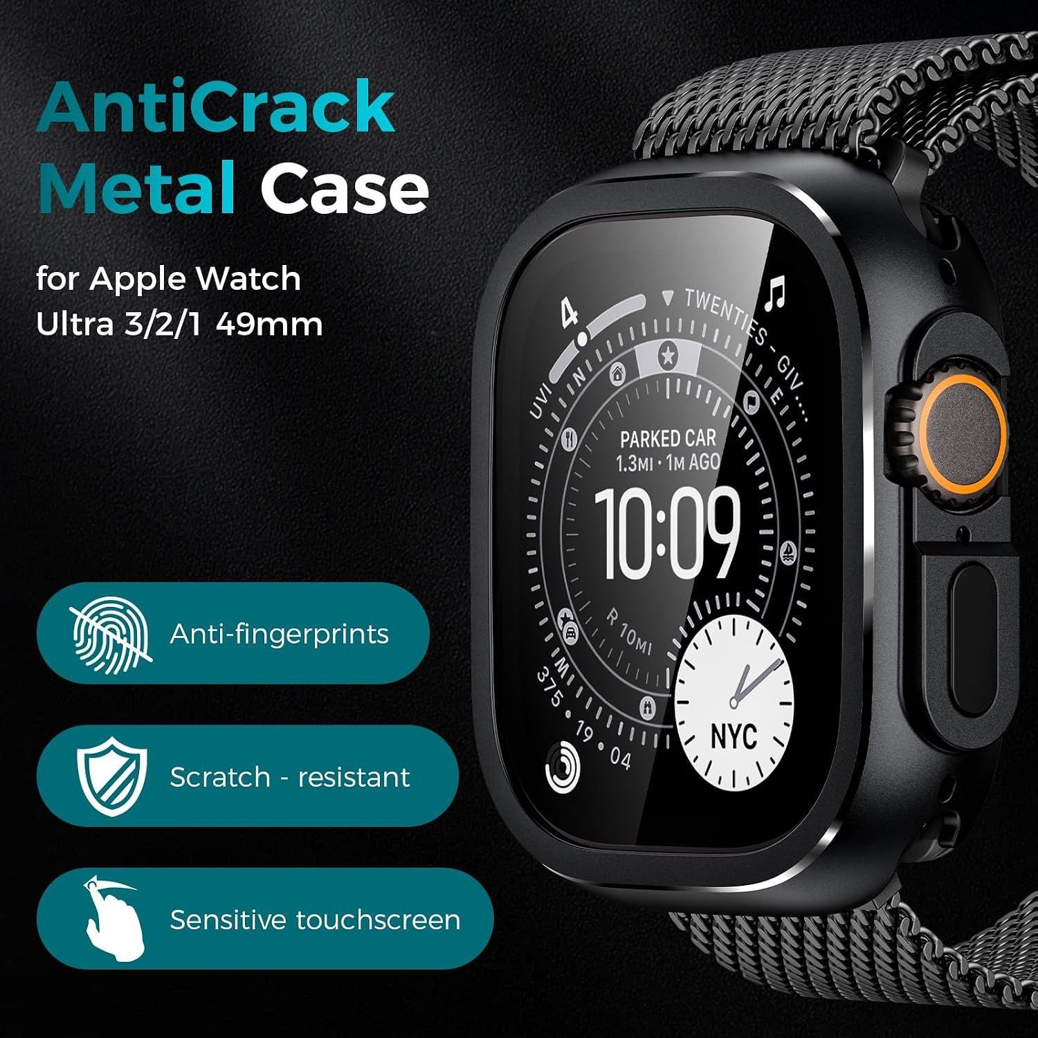 Metal Case for Apple Watch Ultra 49mm Daily Water-Resistant Screen Protector
