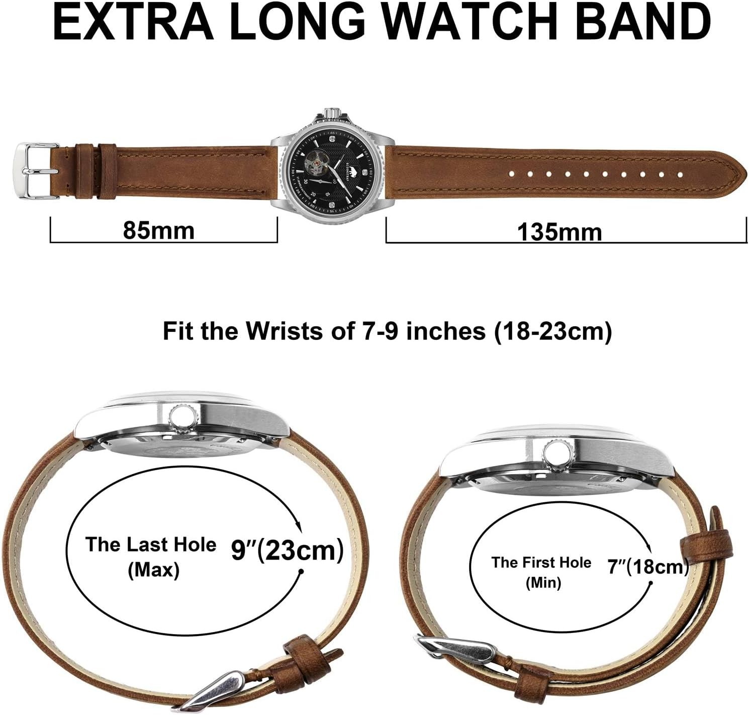 Extra Long Leather Watch Bands 18mm 20mm 22mm 24mm for Large Wrists