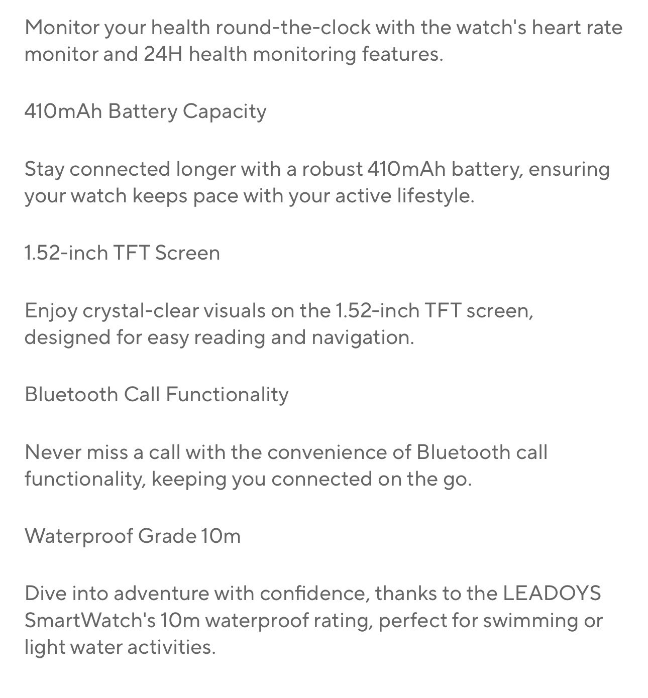 C29 Smartwatch 1.52-Inch 1ATM Waterproof Sport Watch for Men 410Mah Battery