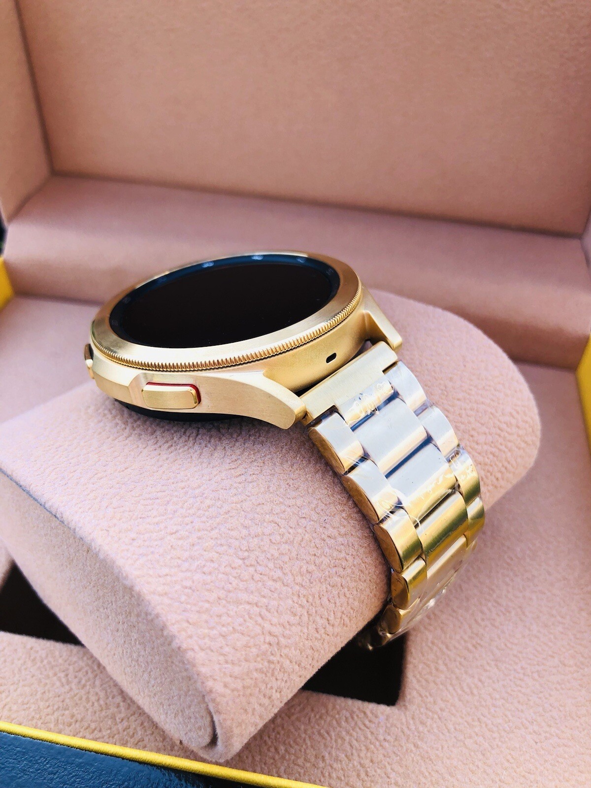 Custom 24k Gold Plated 46mm Samsung Galaxy Watch 4 POLISHED Gray Gold Band