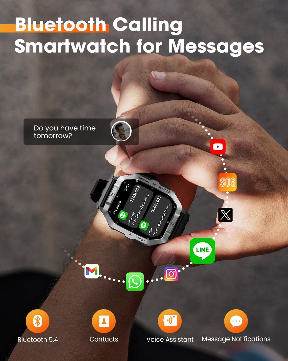 Military Smart Watch for Men – GPS, Heart Rate Monitor, 100+ Sport Modes, Waterp