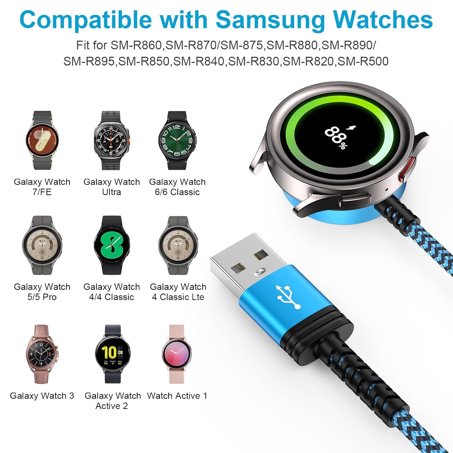 Samsung Watch Charger for Galaxy Watch8 Classic/7/6 USB Magnetic Wireless Cable